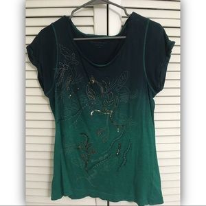 Calvin Klein Jeans Blue-Green Ombré Tee with Beading, Size P/M